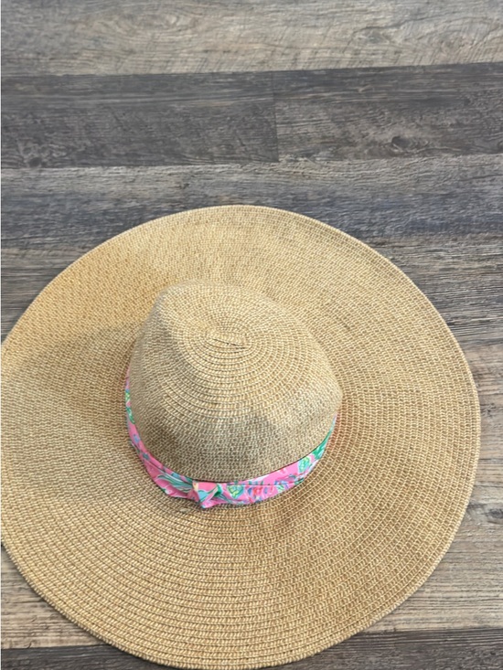 Lily Pulitzer Straw Wide-Brim Sun Hat with Pink Floral Band